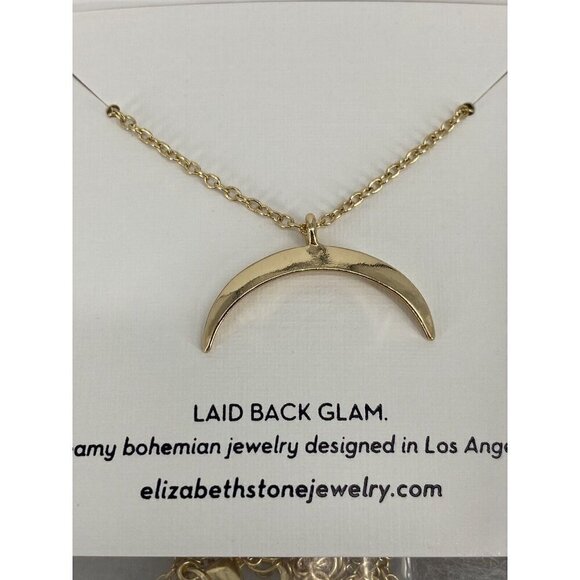 Elizabeth Stone Crescent Moon Necklace. Gold Delicate Retails $78 - Picture 4 of 5